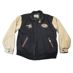 Choko Motorsports Snap-on Varsity Jacket Men L Black Beige Wool Vintage Workwear